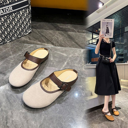 Button Flat Slippers