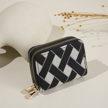 Portable double zipper multi-card wallet