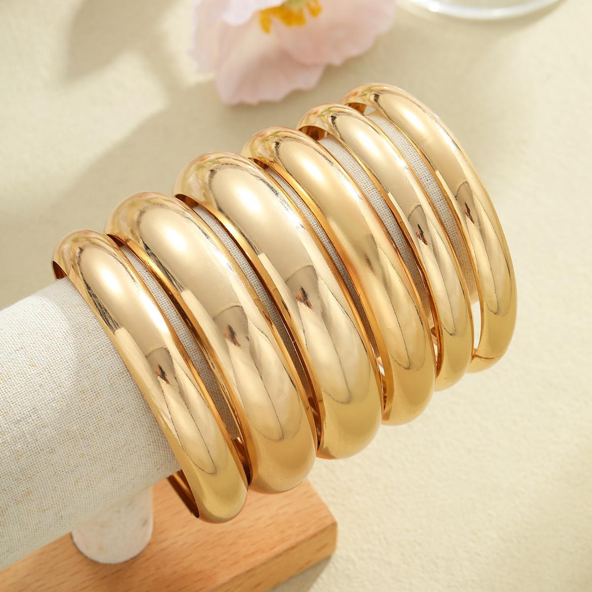 Gold Wide-Face Bangle Bracelet Set