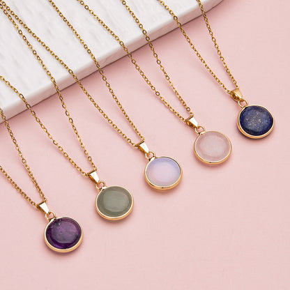 Colar redondo de cristal com pingente de aço inoxidável 