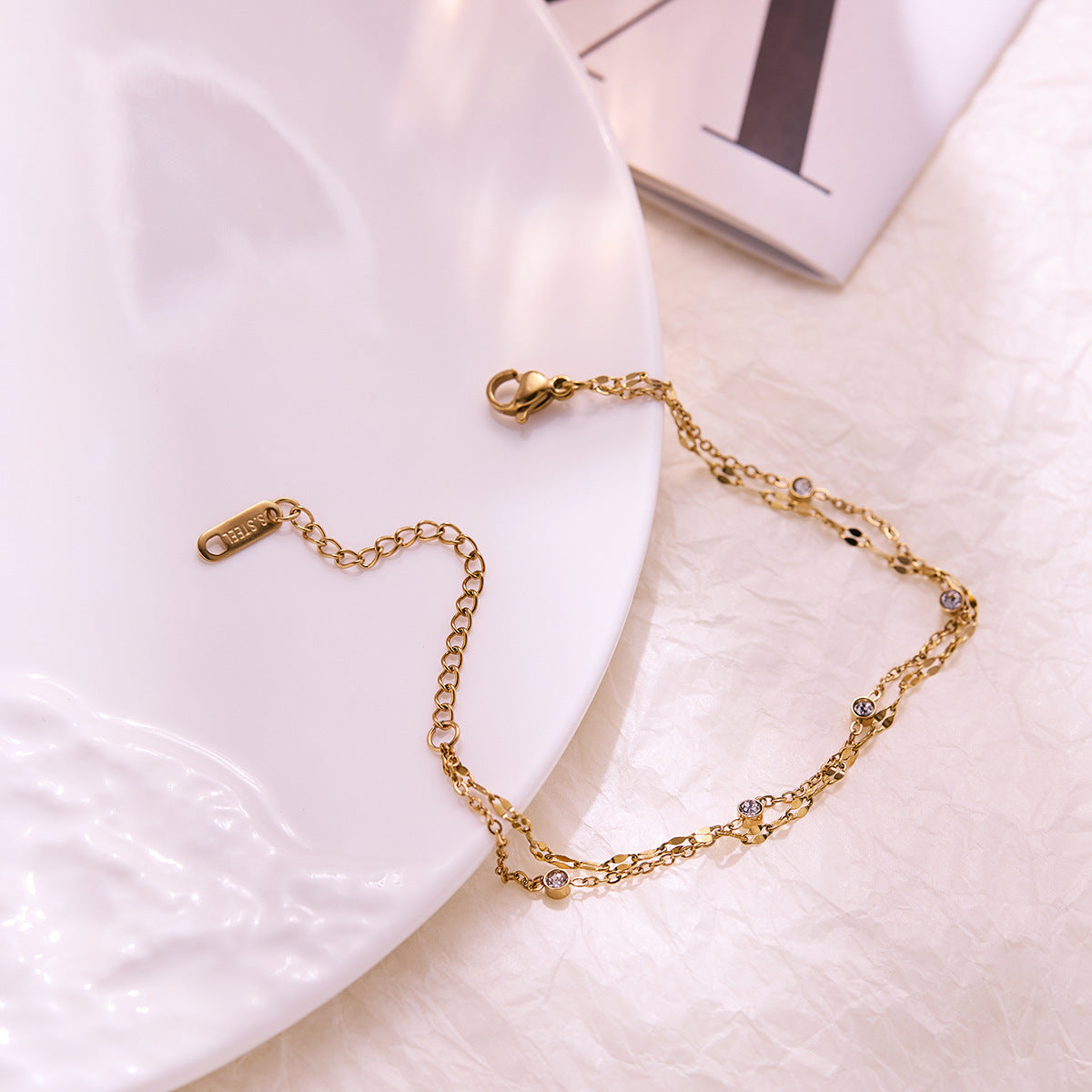 Women's Korean Double-Layer Diamond-Style Bracelet — 18K Gold-Plated, Water-Resistant