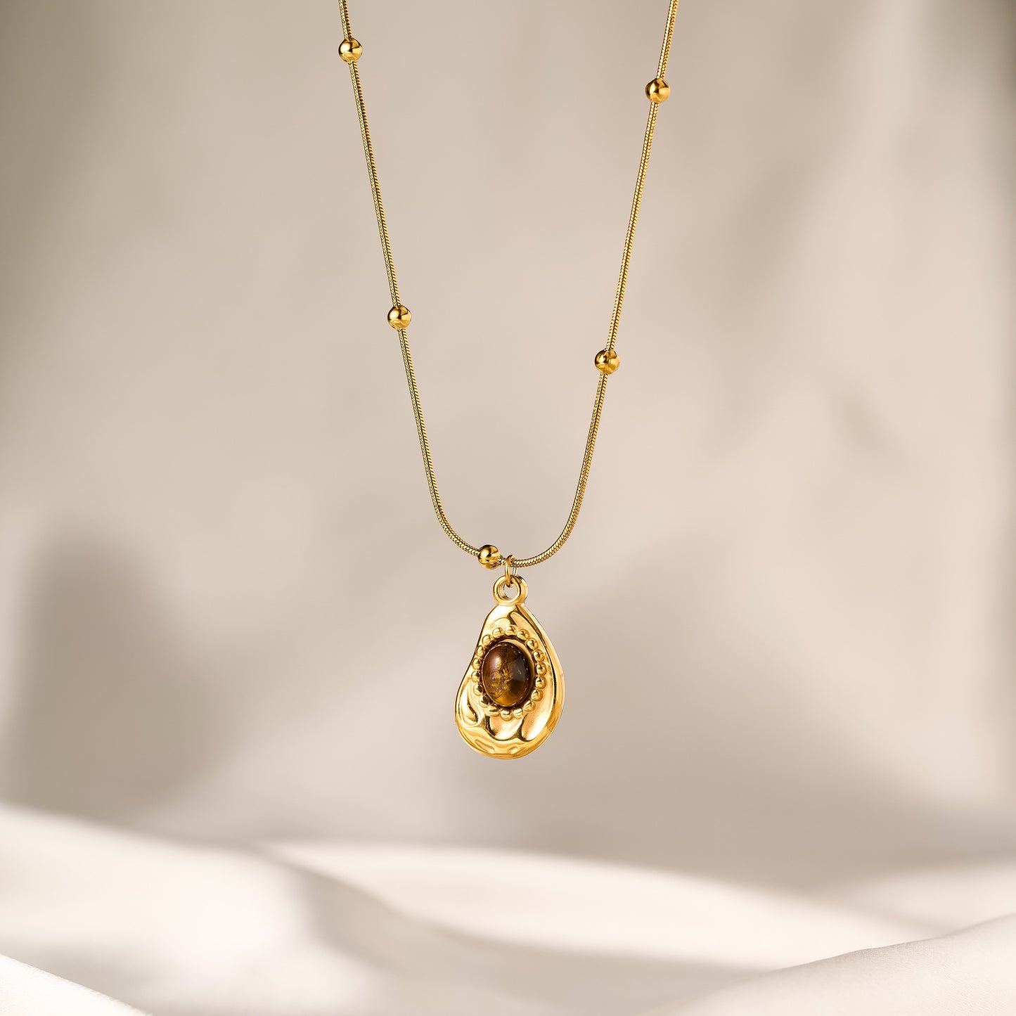 Stainless steel amber stone necklace