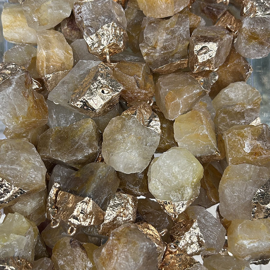 Amorphous Shaped Gold-rimmed Rough Stone Crystal Pendant