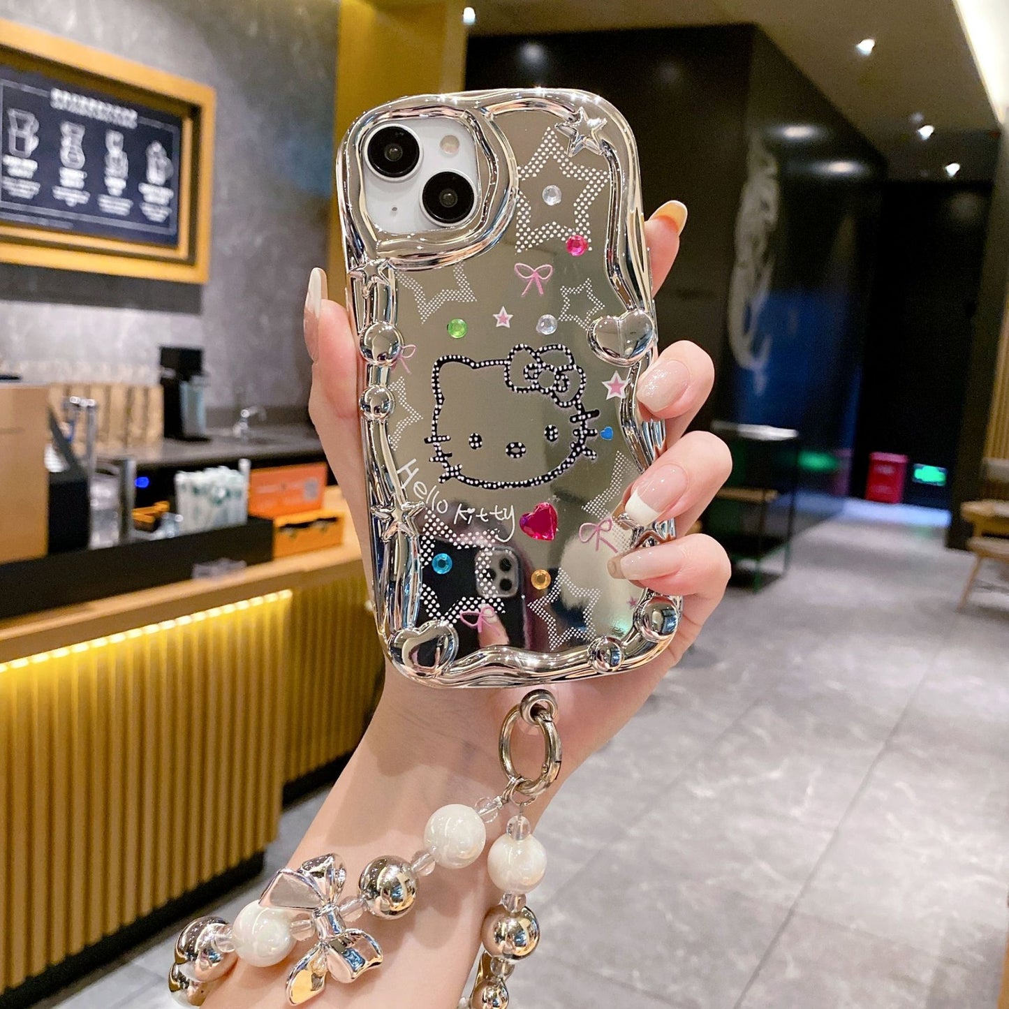 Apple 15 Pro 3D Wave Electroplated Star KT Cat iPhone 13 Mirror Soft Case