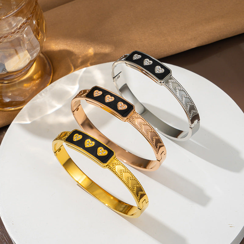 Heart-shaped Oil-drop Diamond Inlaid Stainless Steel Bracelet