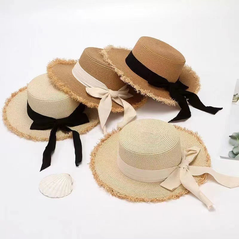 Bow-Tie Flat-Top Straw Hat