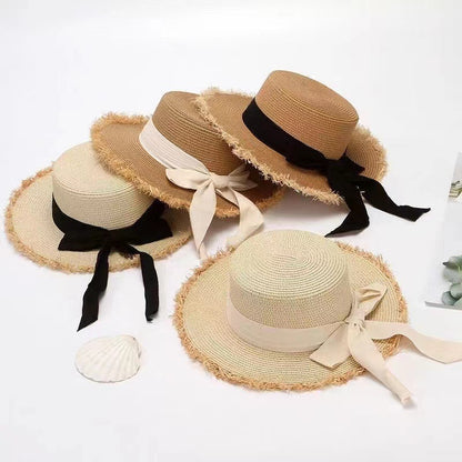 Bow-Tie Flat-Top Straw Hat