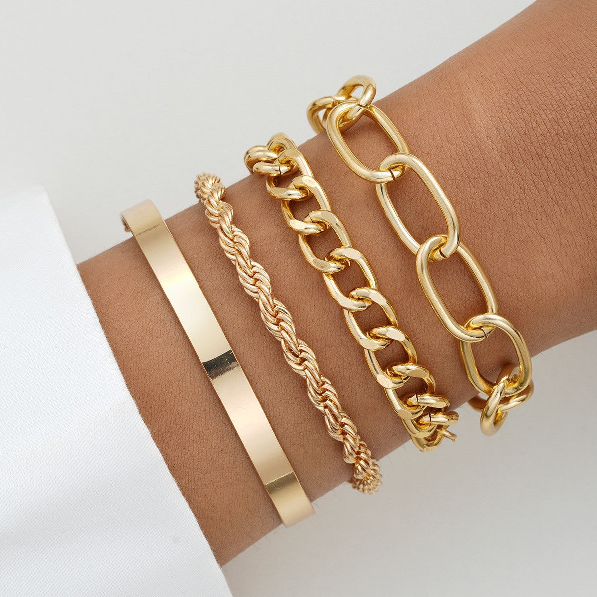 Metal Chain Stacked Bracelet Set
