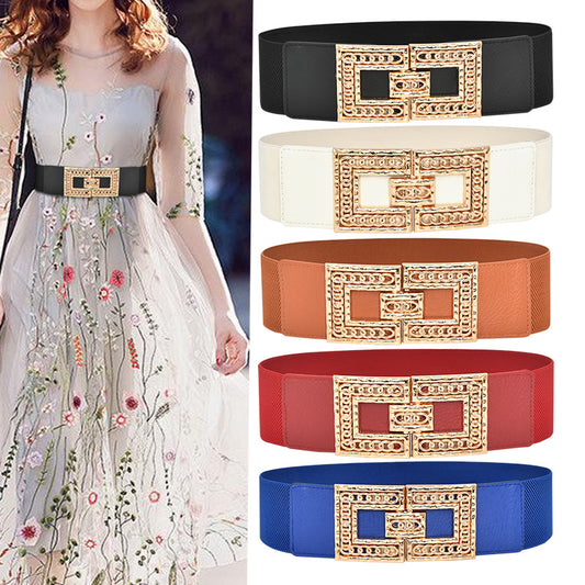 fashion Elastic elastic pair buckle wide belt