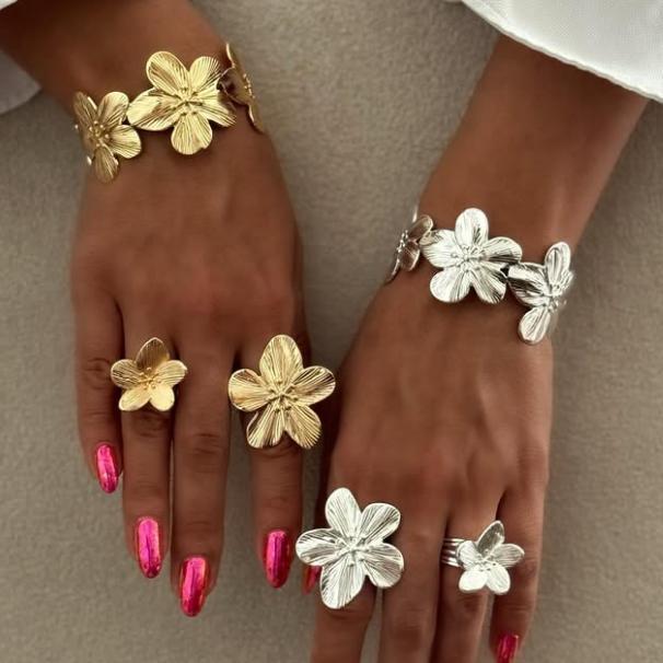 3Pcs Flower Ring Bracelet Set