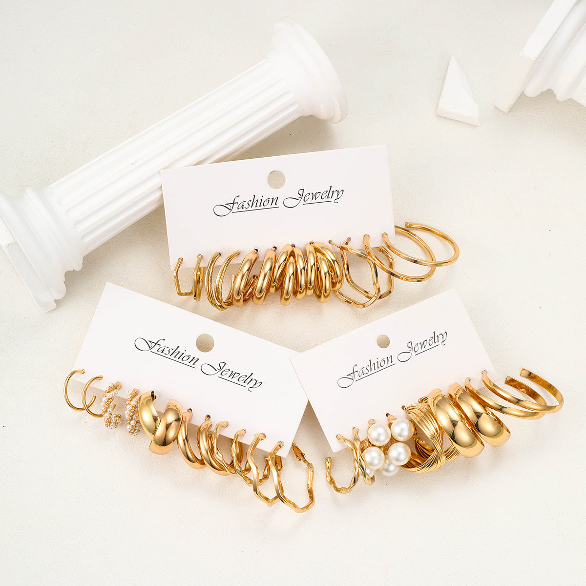 Geometric Imitation Pearl Earring Set