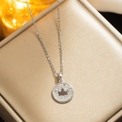 18K Gold-Plated Stainless Steel INS Style Crown Pendant Necklace