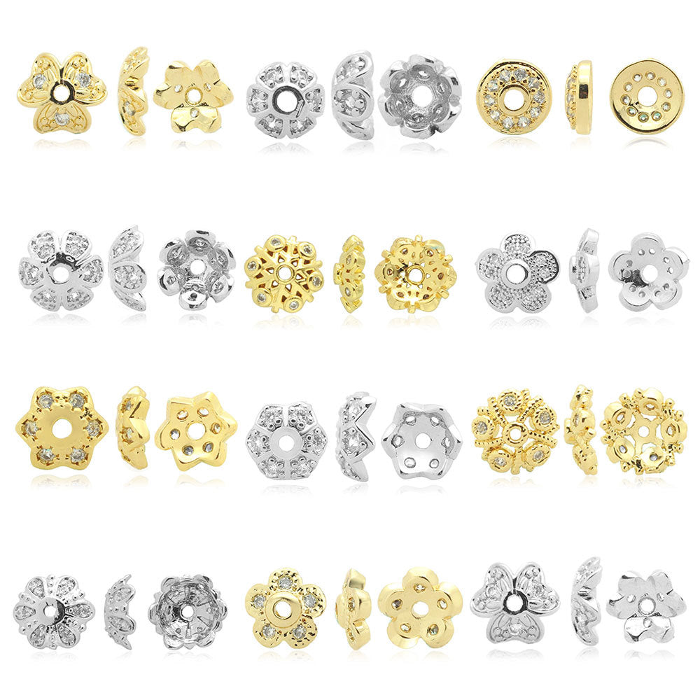 5 pcs/pack round copper zircon beaded flower spacer beads