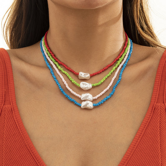 Vintage Baroque special-shaped imitation pearl woven necklace