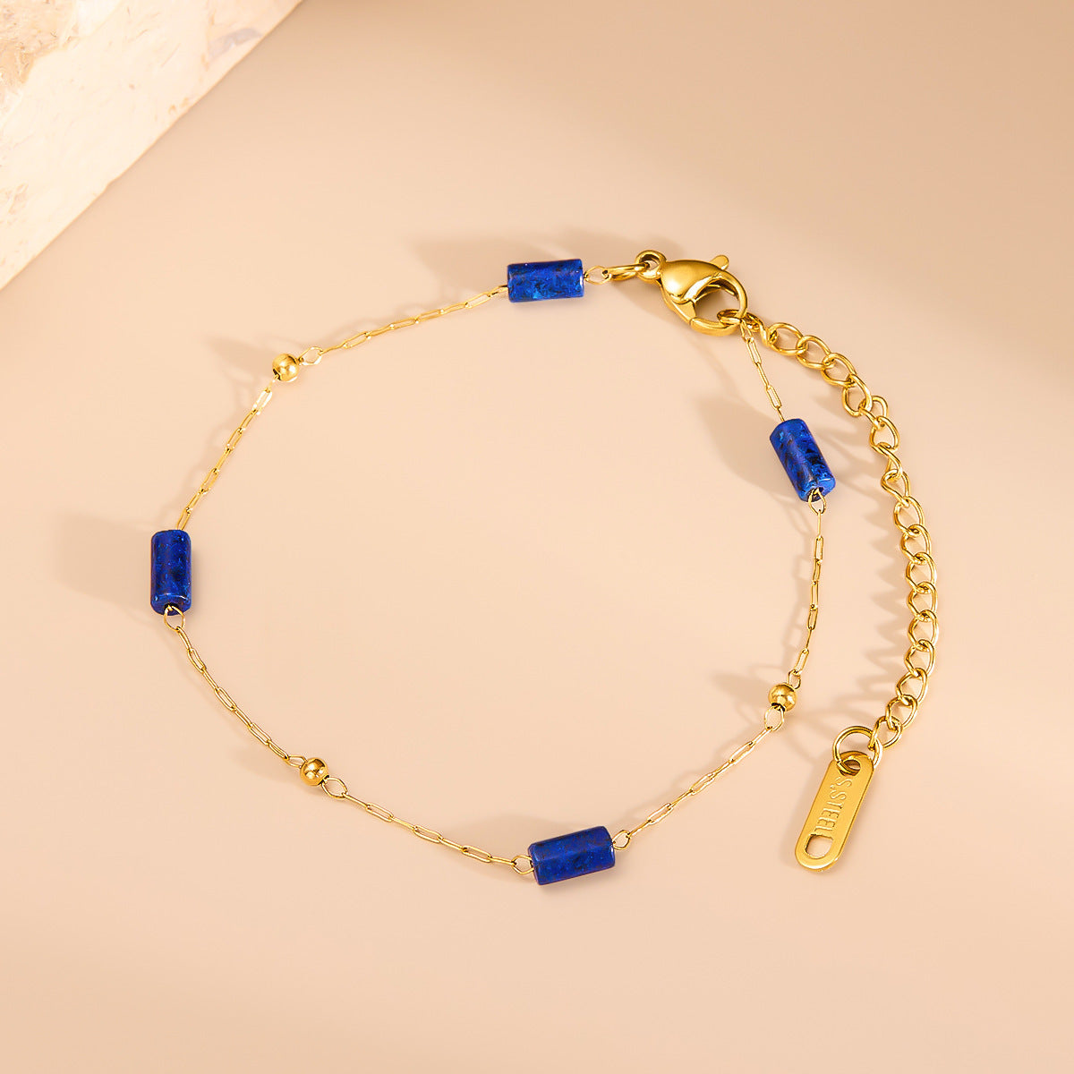 Natural Lapis Lazuli Bead Titanium Steel Bracelet — Non-Fading Women's Fashion