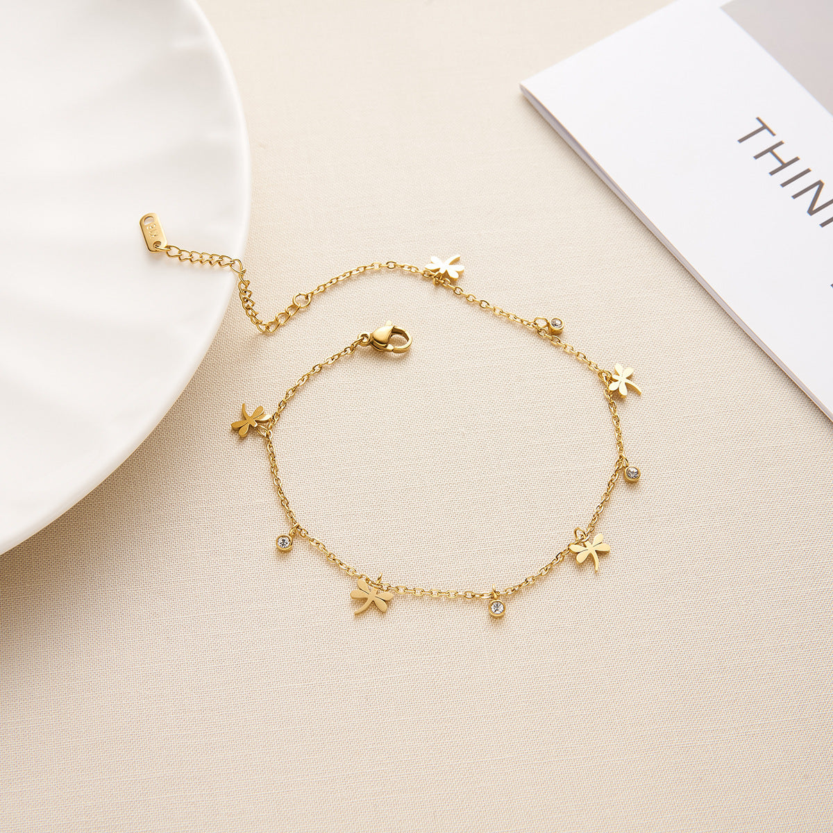 18K Gold Dragonfly Zircon Bracelet