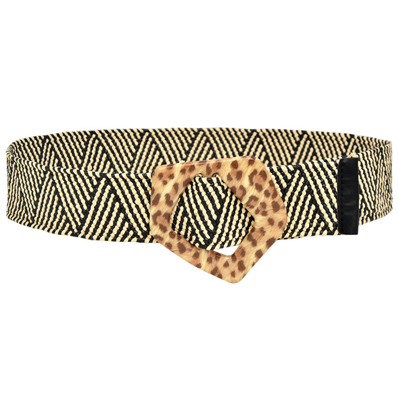 Round Braided Resin Buckle Ladies Belt