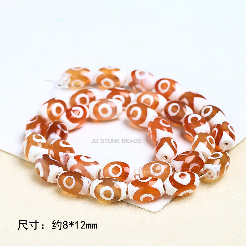 8 * 12Mm Tibetan Buddhist beads three-eye dzi beads agate rice-shaped loose beads
