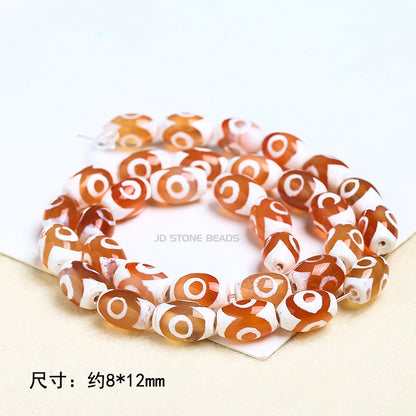 8 * 12Mm Tibetan Buddhist beads three-eye dzi beads agate rice-shaped loose beads