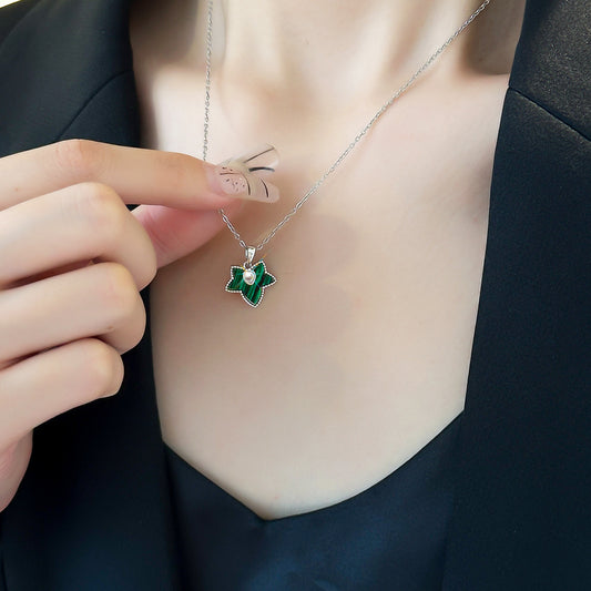 Women's Ivy Leaf Malachite 18K Gold-Plated Titanium Steel Collarbone Necklace