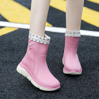 Rain boots women's middle tube outer wear thick bottom non-slip
