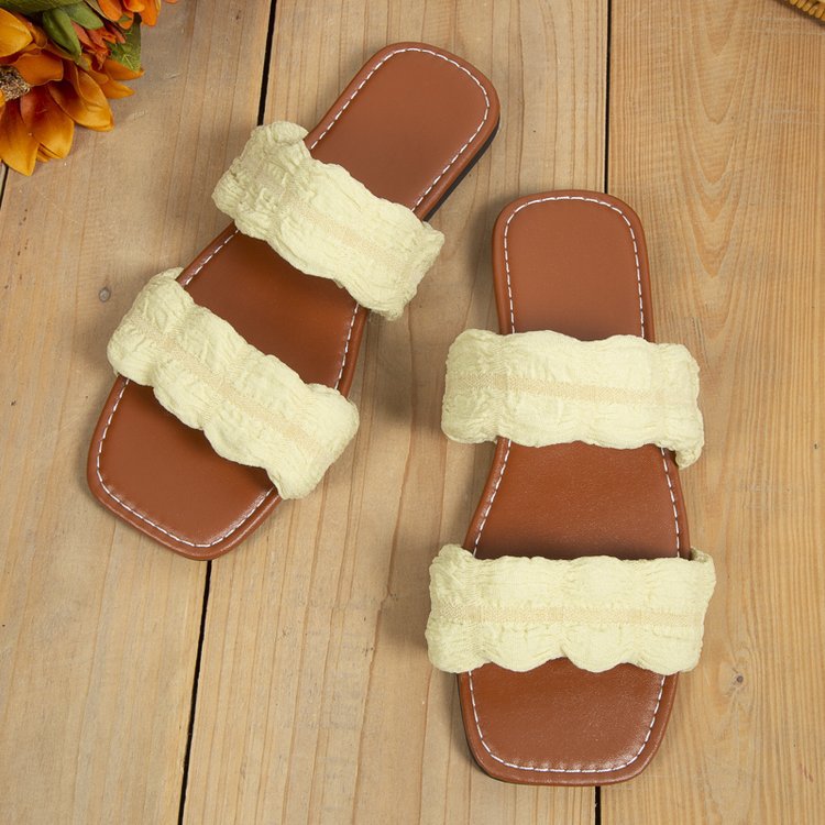 Solid color cloth flat bottom rubber flat heel slippers