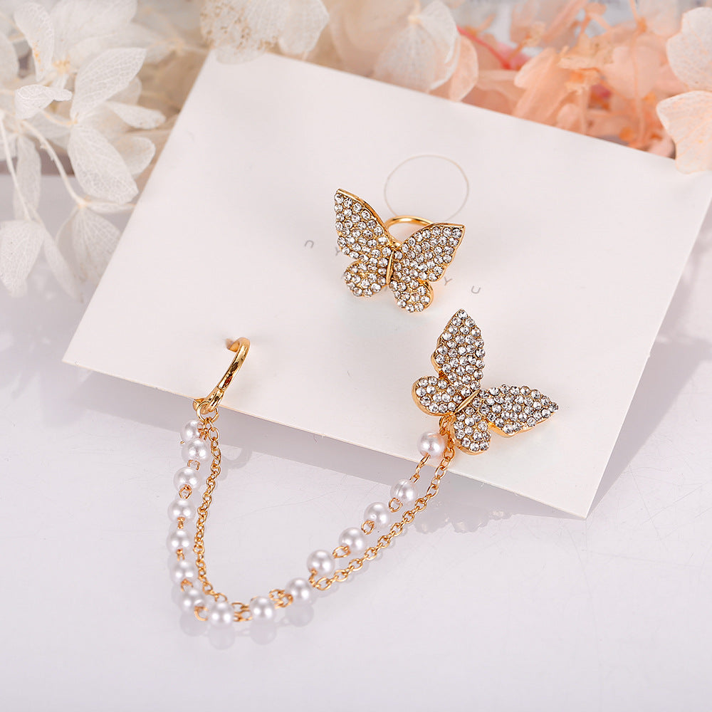 Butterfly & Pearl Chain Earring Set