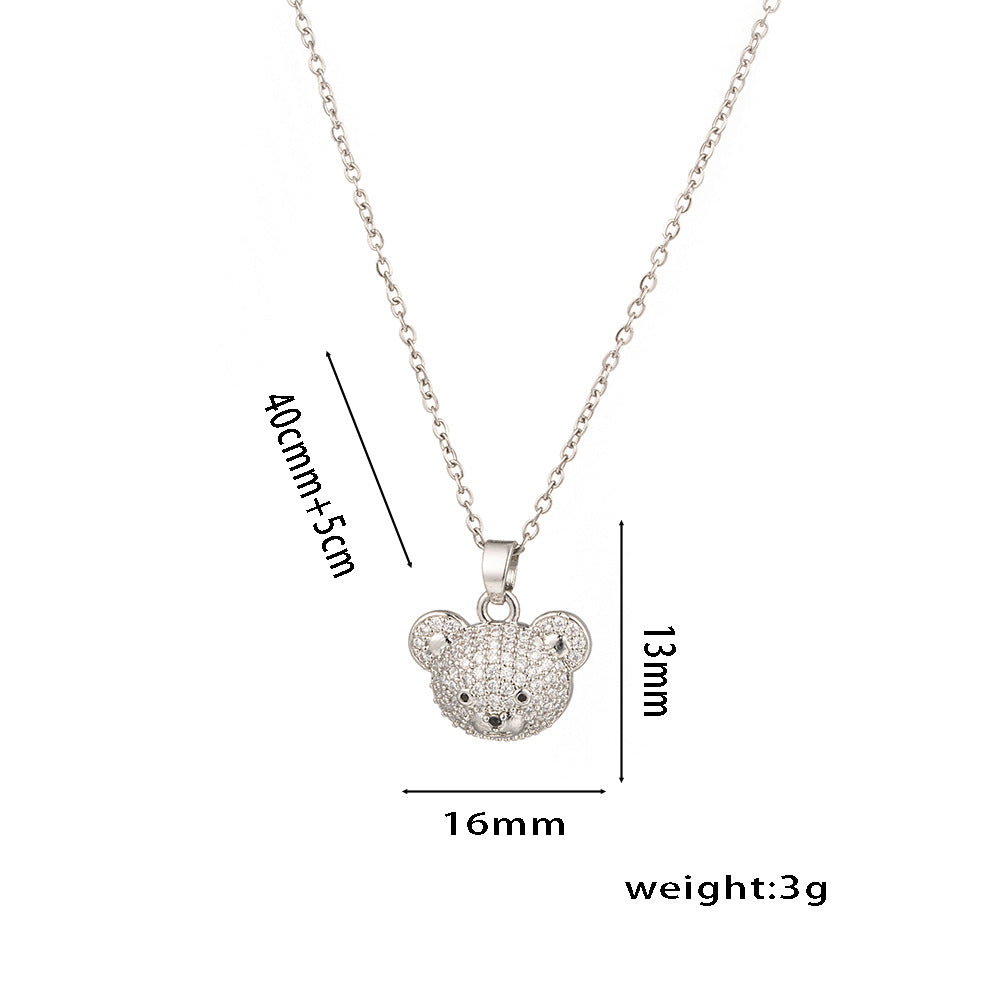 Lindo colar com pingente de urso e corrente de aço inoxidável 