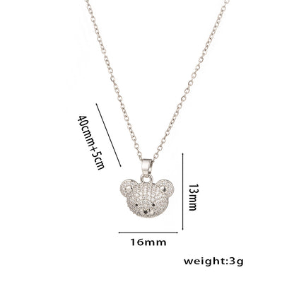 Lindo colar com pingente de urso e corrente de aço inoxidável 