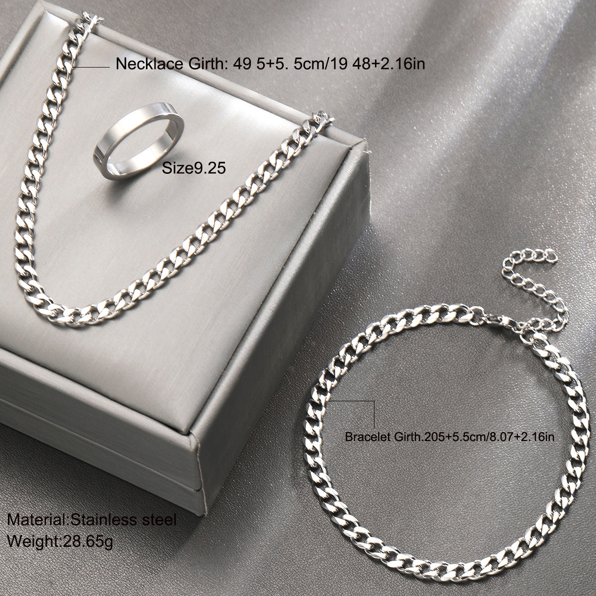 Stainless Steel Ring, Bracelet, & Necklace Set