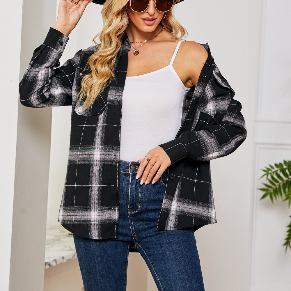 Plaid Long Sleeve Pocket Shirt Jacket