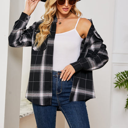 Plaid Long Sleeve Pocket Shirt Jacket