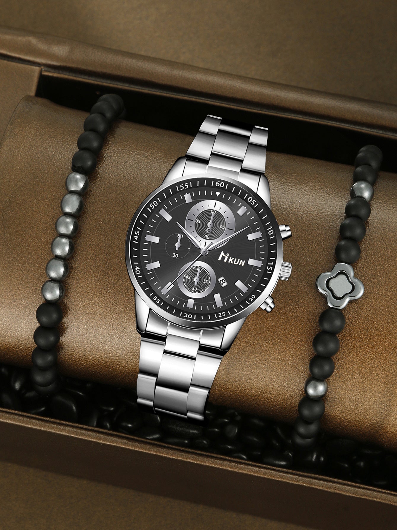 Trendy Beaded Men's Watch Set