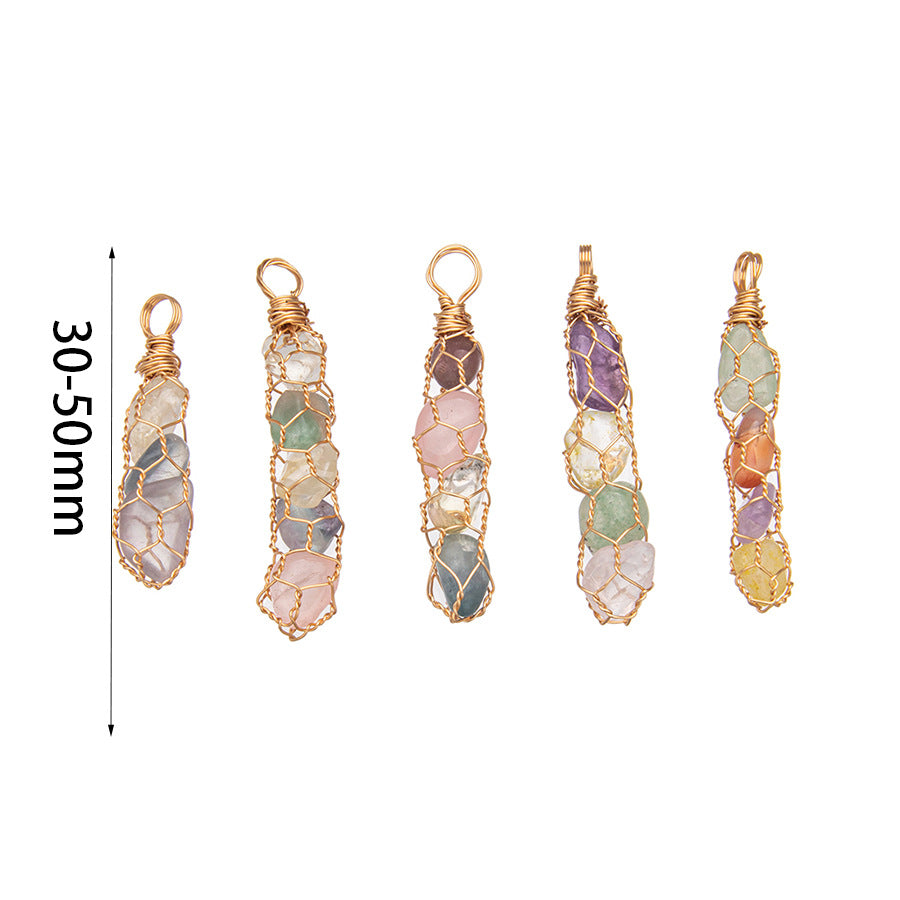 Color cristal grava piedra cruda envoltura bolsa de red tejido DIY 