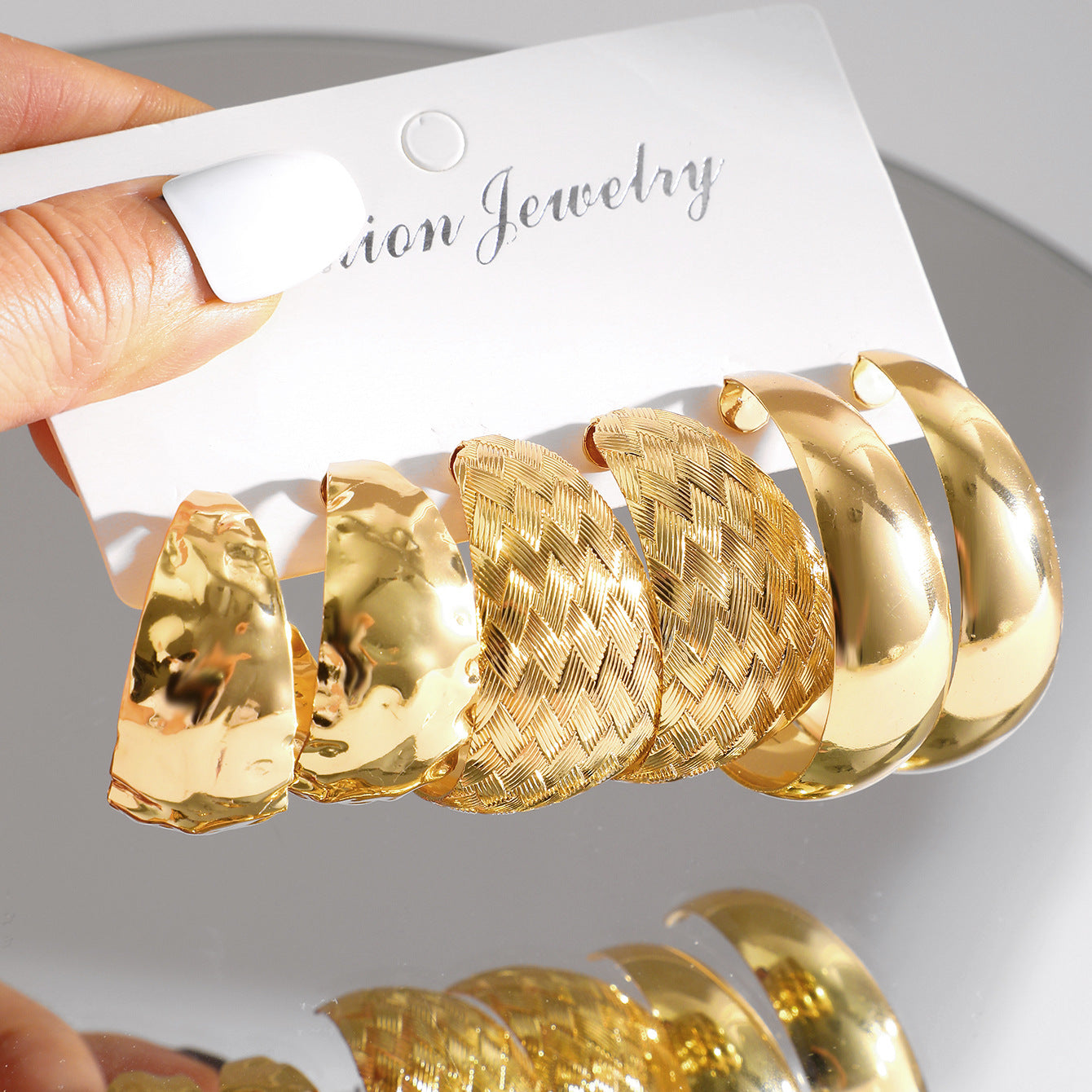 Gold C-Shaped Statement Earring Set