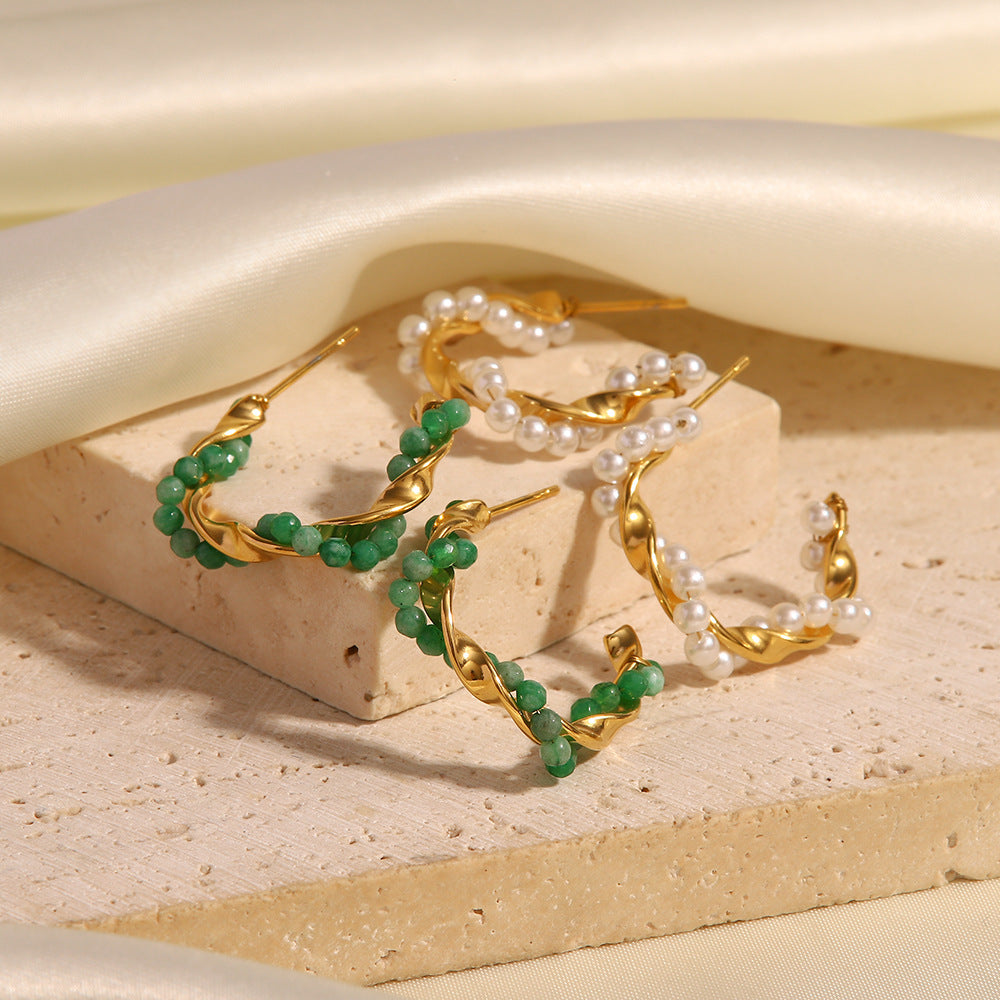 Green natural stone earrings