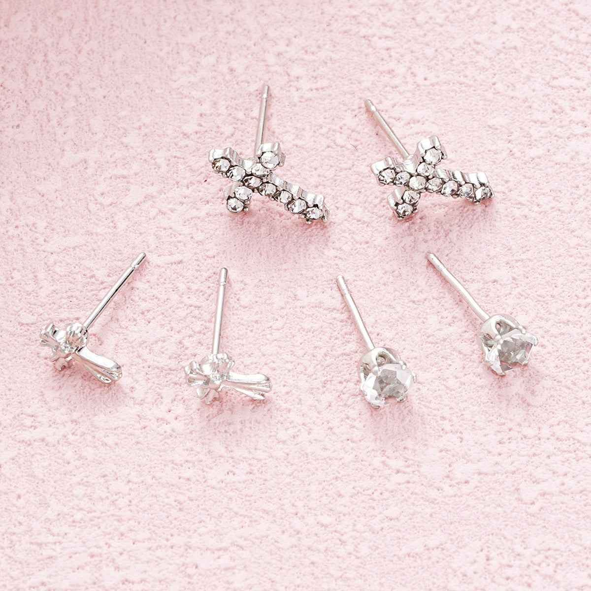 Diamond Cross Stud Earring Set