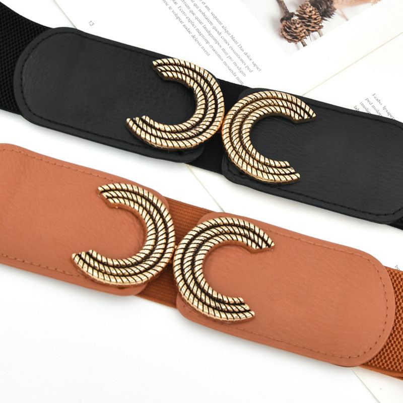 Elasticated toggle letter belt with elasticated waistband