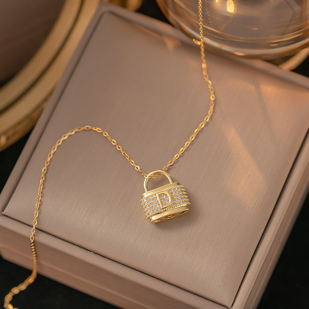 Women's Lucky D Lock Titanium Steel Gold-Plated Collarbone Necklace