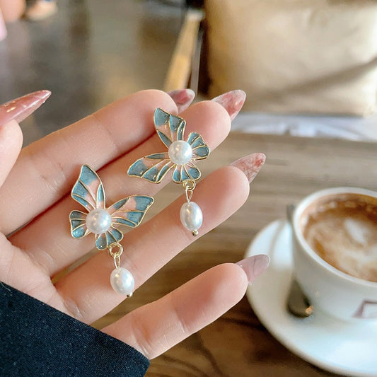 Enamel drip butterfly stud earrings