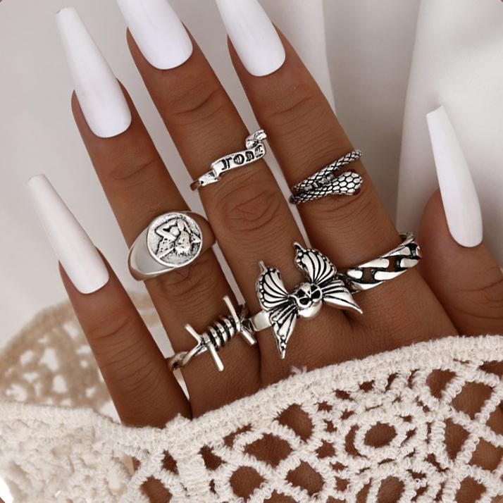 Retro Skull Ring Set (6-piece)
