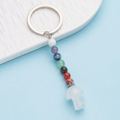 Colorful stone crystal small mushroom pendant stainless steel keychain