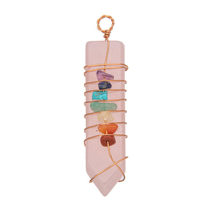 Crystal Bullet Seven Chakra Wire Wrap Arrow Pendant