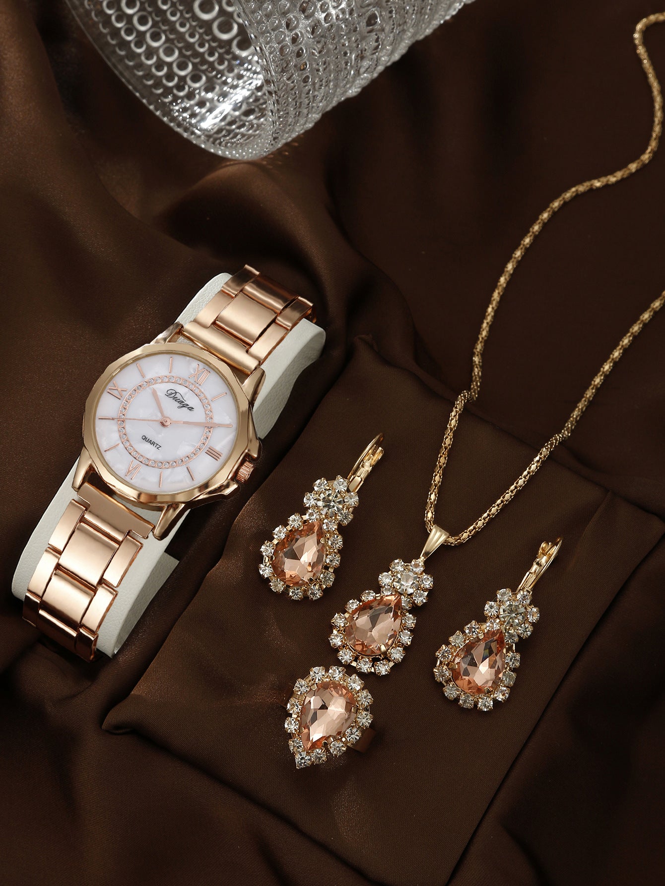 Quartz Watch Rhinestone Alloy Peacock Jewelry Set