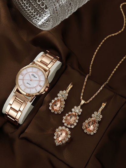 Quartz Watch Rhinestone Alloy Peacock Jewelry Set