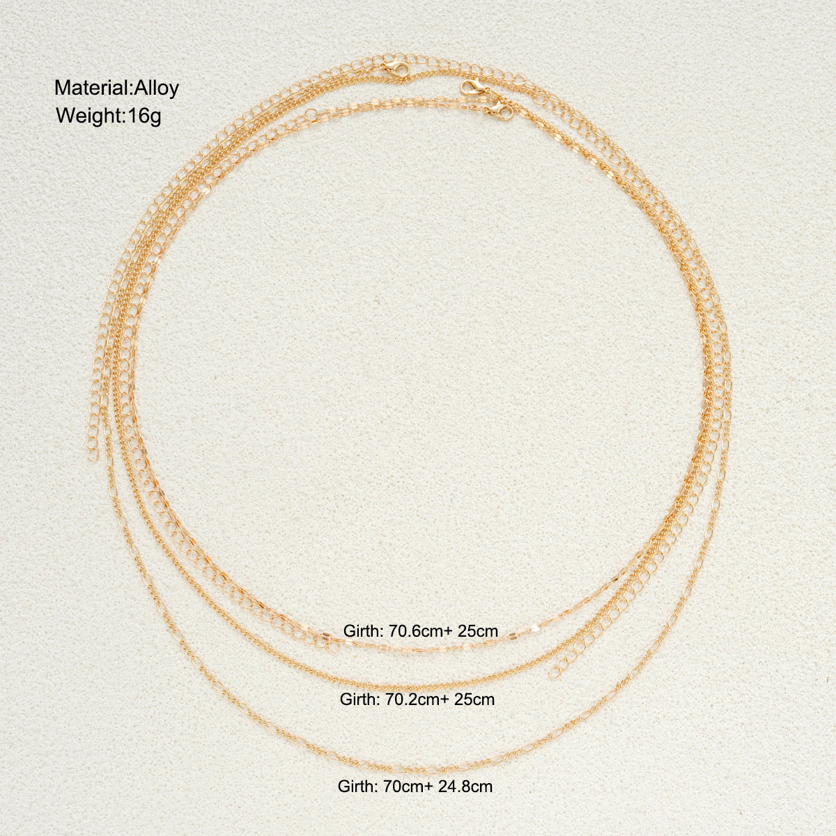 3Pcs Sequin Layered Waist Chain