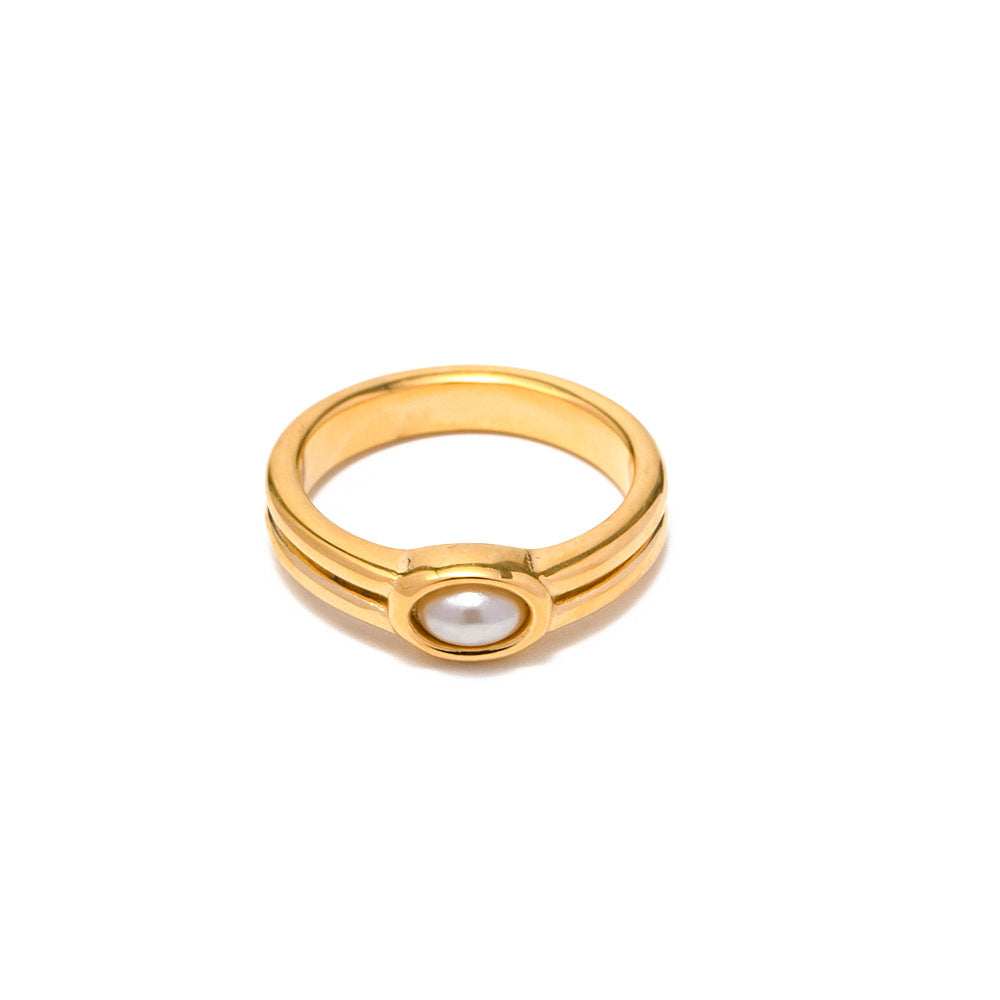Double layer 18k gold pearl ring