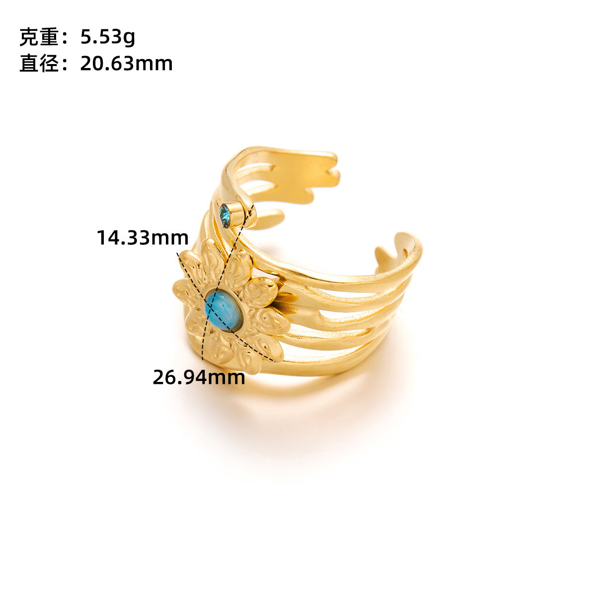 Gold Titanium Steel Flower Ring