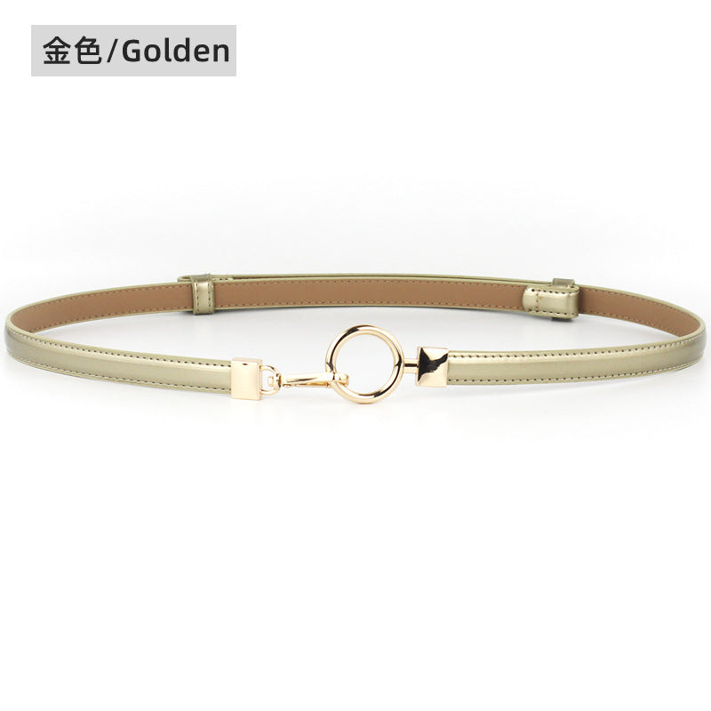 Gold buckle leather thin belt