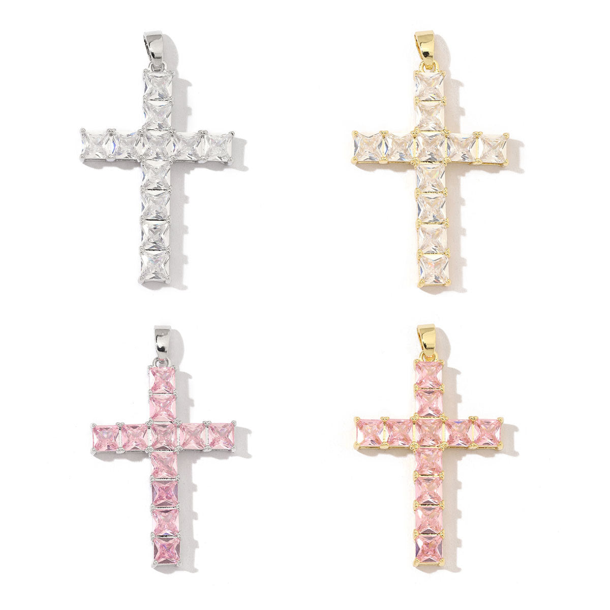 Square zircon cross necklace pendant.